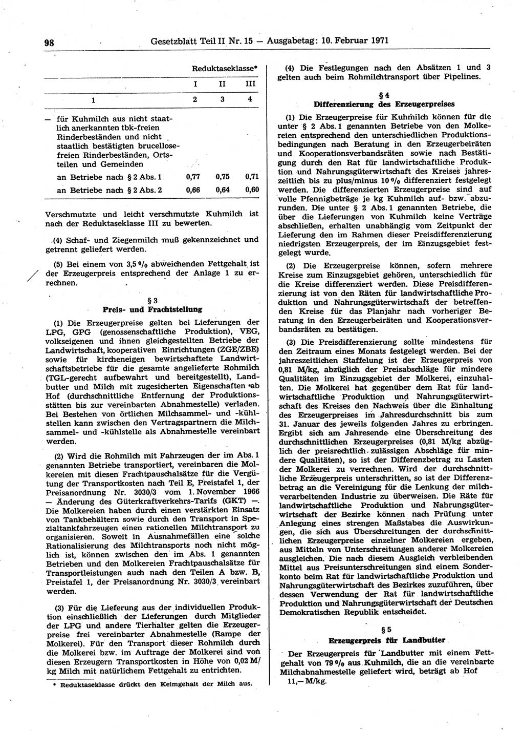 Gesetzblatt (GBl.) der Deutschen Demokratischen Republik (DDR) Teil ⅠⅠ 1971, Seite 98 (GBl. DDR ⅠⅠ 1971, S. 98)