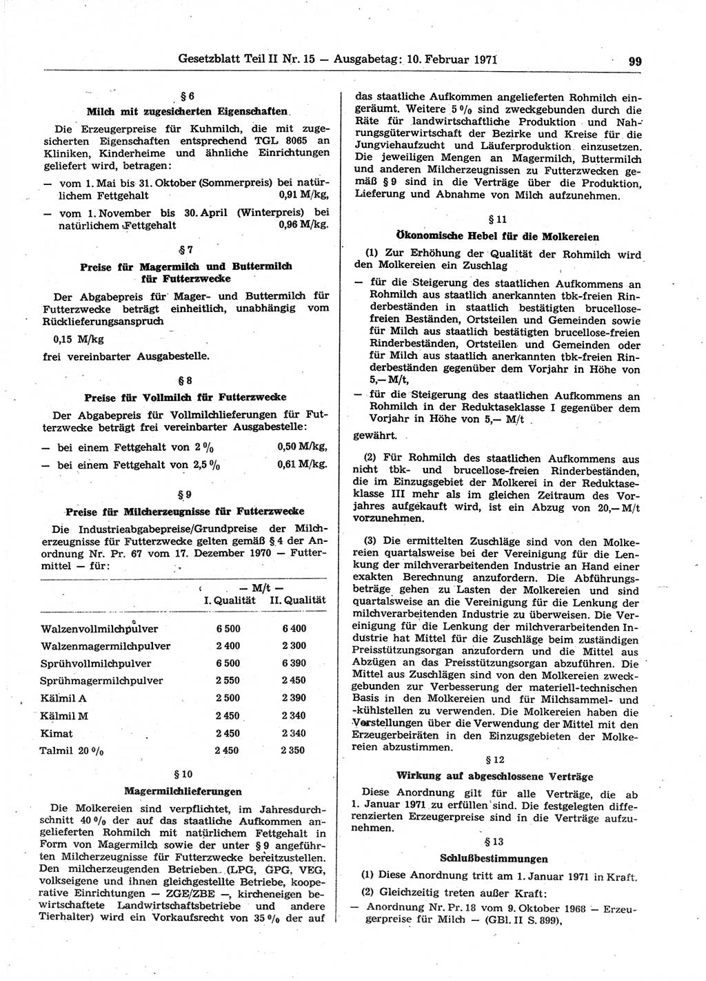 Gesetzblatt (GBl.) der Deutschen Demokratischen Republik (DDR) Teil ⅠⅠ 1971, Seite 99 (GBl. DDR ⅠⅠ 1971, S. 99)