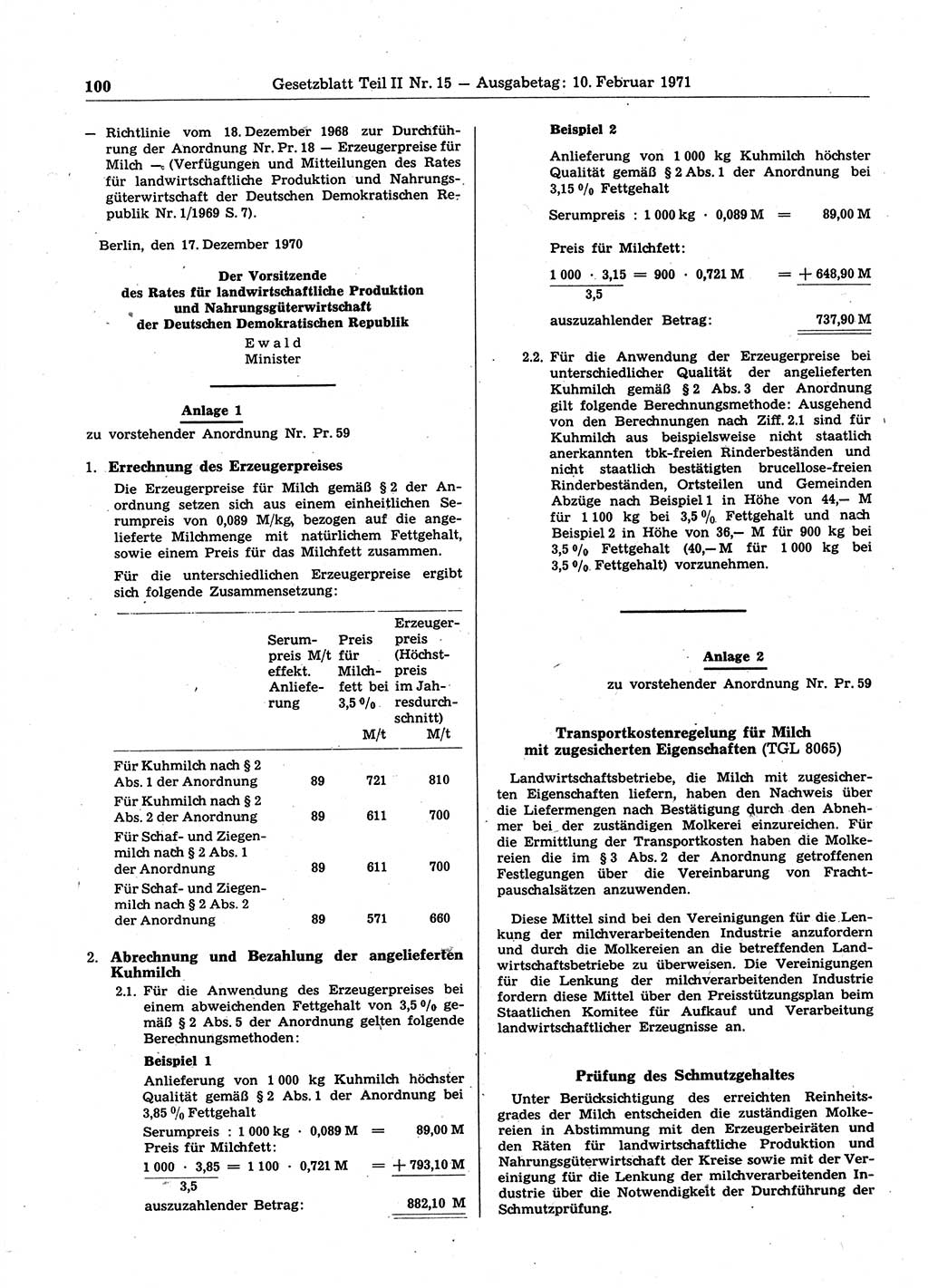 Gesetzblatt (GBl.) der Deutschen Demokratischen Republik (DDR) Teil ⅠⅠ 1971, Seite 100 (GBl. DDR ⅠⅠ 1971, S. 100)