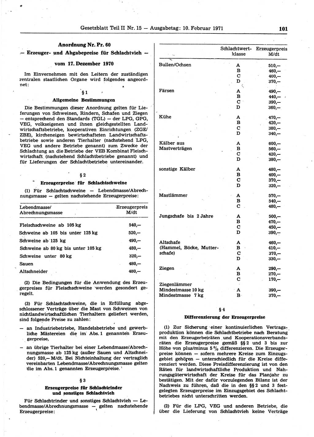 Gesetzblatt (GBl.) der Deutschen Demokratischen Republik (DDR) Teil ⅠⅠ 1971, Seite 101 (GBl. DDR ⅠⅠ 1971, S. 101)