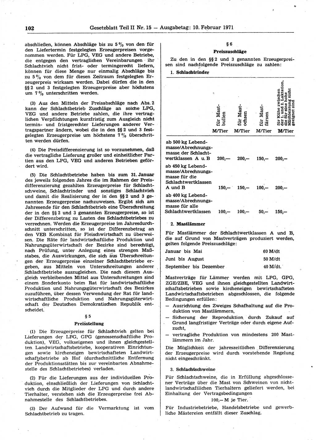 Gesetzblatt (GBl.) der Deutschen Demokratischen Republik (DDR) Teil ⅠⅠ 1971, Seite 102 (GBl. DDR ⅠⅠ 1971, S. 102)