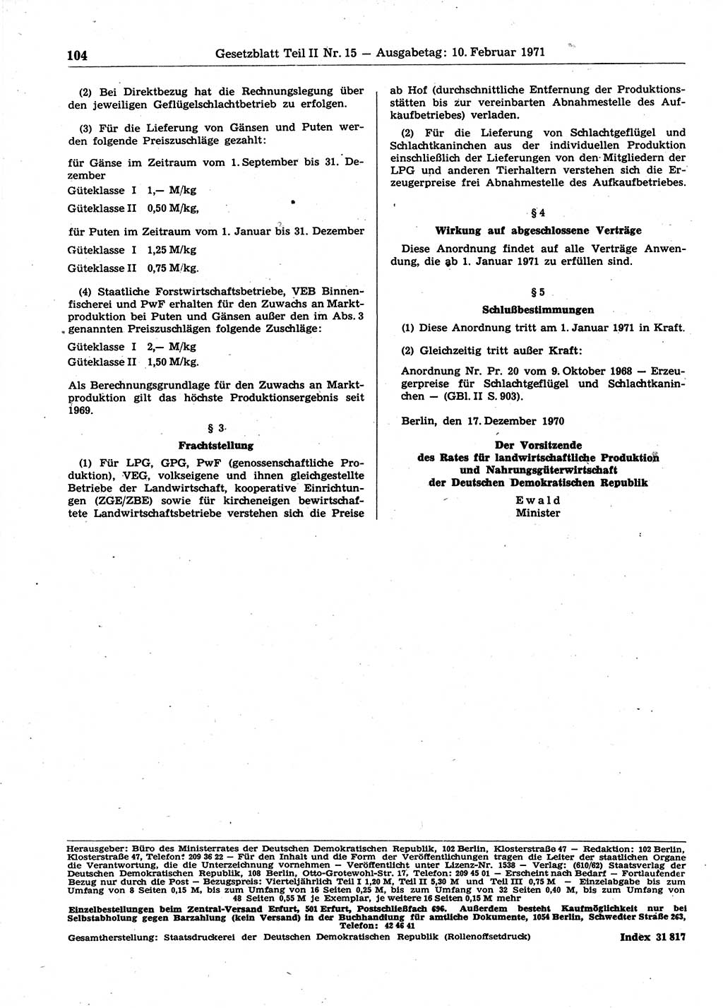 Gesetzblatt (GBl.) der Deutschen Demokratischen Republik (DDR) Teil ⅠⅠ 1971, Seite 104 (GBl. DDR ⅠⅠ 1971, S. 104)