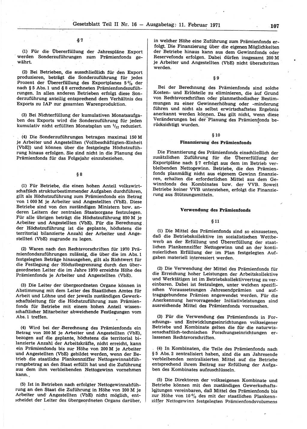 Gesetzblatt (GBl.) der Deutschen Demokratischen Republik (DDR) Teil ⅠⅠ 1971, Seite 107 (GBl. DDR ⅠⅠ 1971, S. 107)