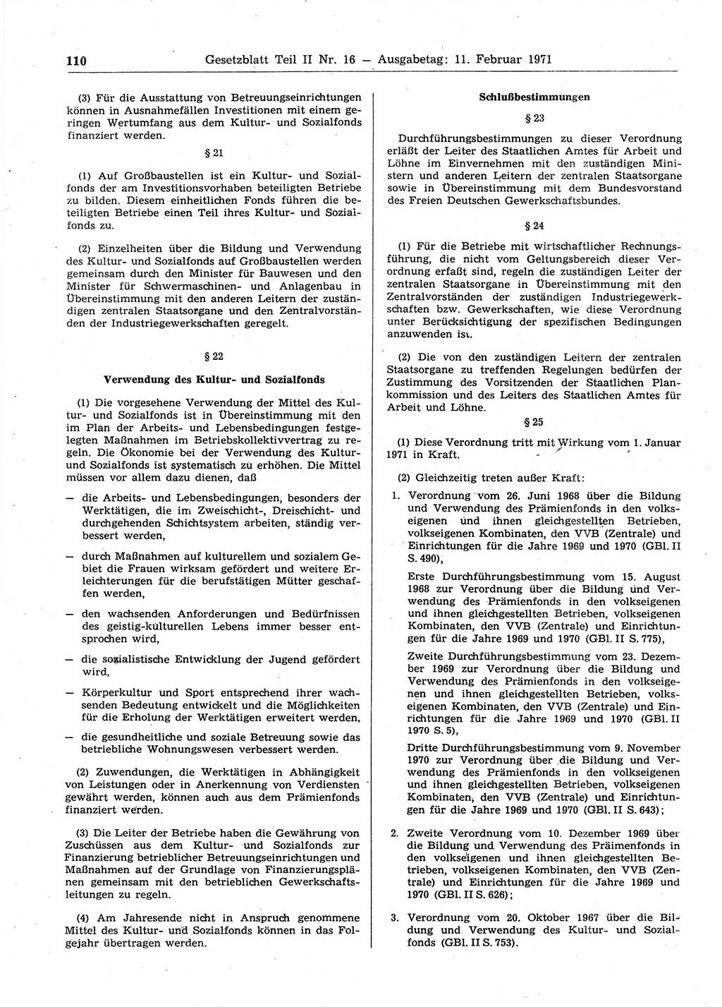 Gesetzblatt (GBl.) der Deutschen Demokratischen Republik (DDR) Teil ⅠⅠ 1971, Seite 110 (GBl. DDR ⅠⅠ 1971, S. 110)