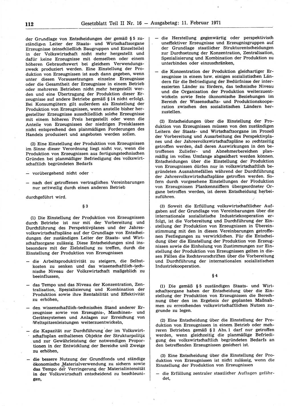 Gesetzblatt (GBl.) der Deutschen Demokratischen Republik (DDR) Teil ⅠⅠ 1971, Seite 112 (GBl. DDR ⅠⅠ 1971, S. 112)
