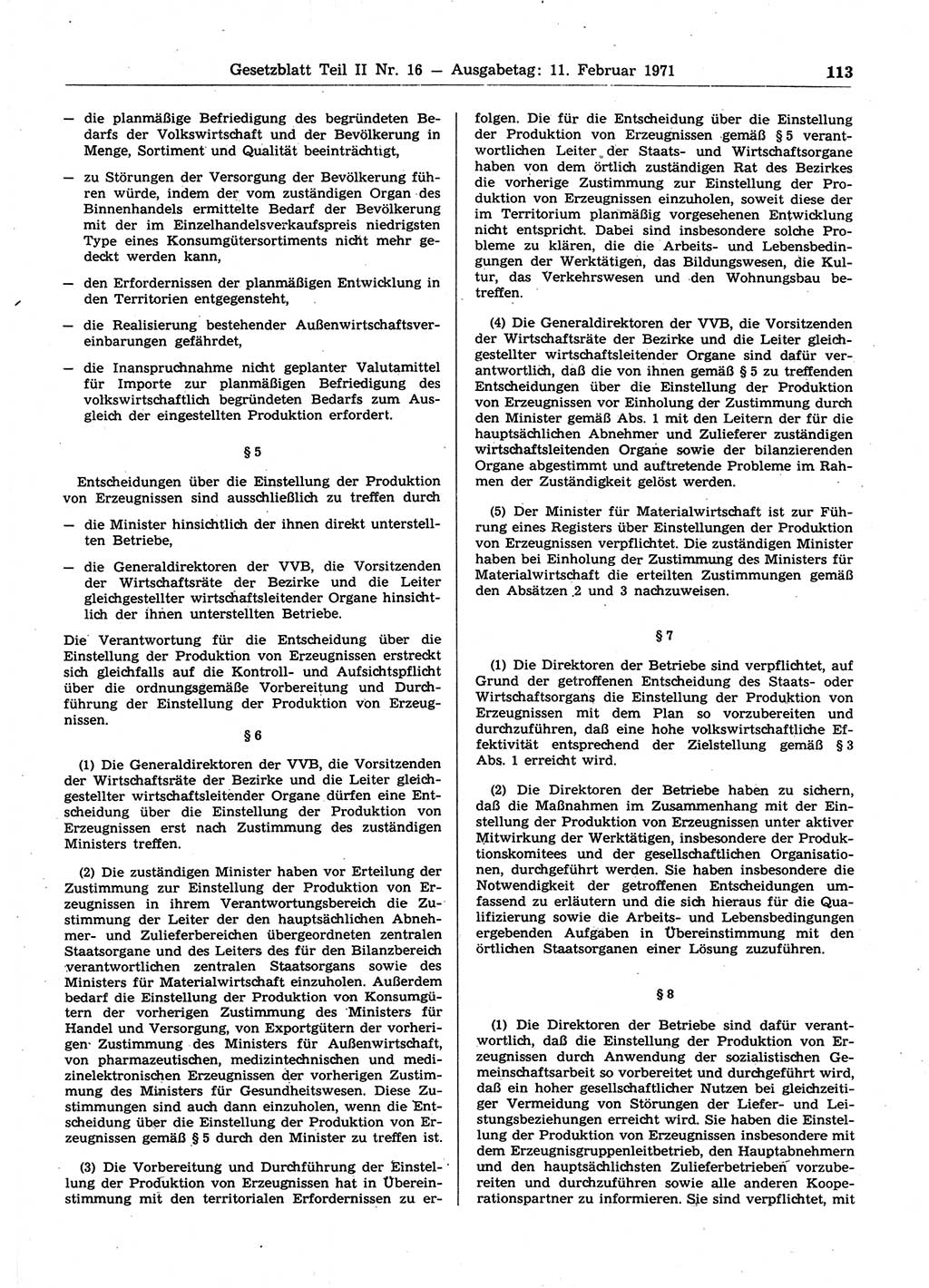 Gesetzblatt (GBl.) der Deutschen Demokratischen Republik (DDR) Teil ⅠⅠ 1971, Seite 113 (GBl. DDR ⅠⅠ 1971, S. 113)