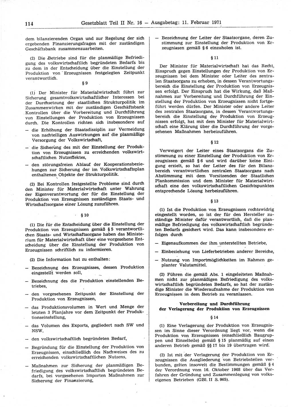 Gesetzblatt (GBl.) der Deutschen Demokratischen Republik (DDR) Teil ⅠⅠ 1971, Seite 114 (GBl. DDR ⅠⅠ 1971, S. 114)