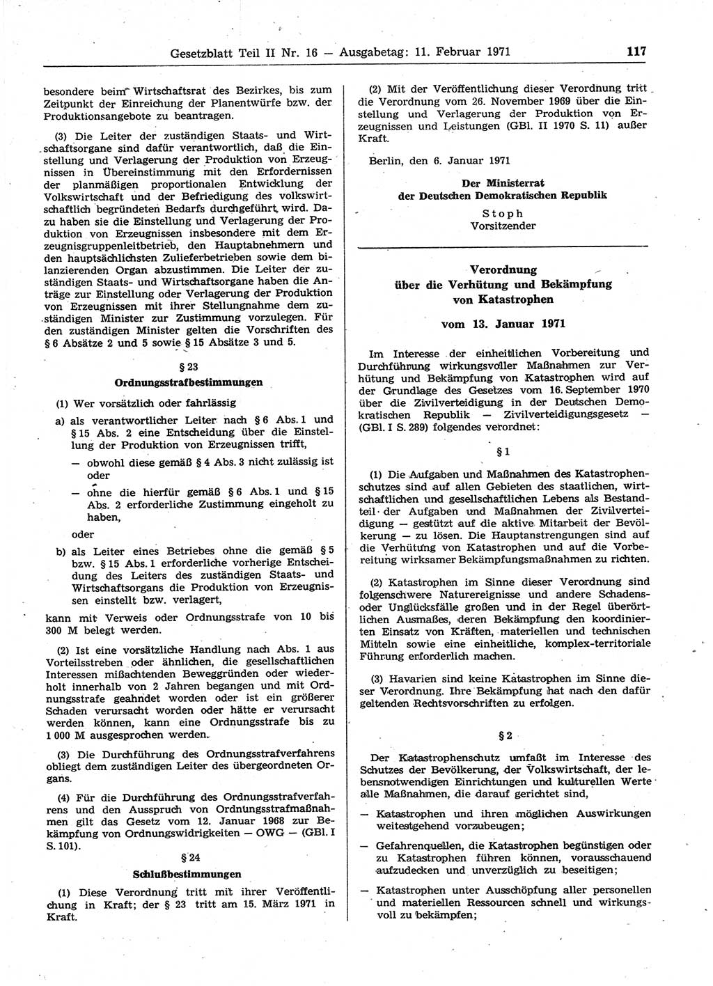 Gesetzblatt (GBl.) der Deutschen Demokratischen Republik (DDR) Teil ⅠⅠ 1971, Seite 117 (GBl. DDR ⅠⅠ 1971, S. 117)
