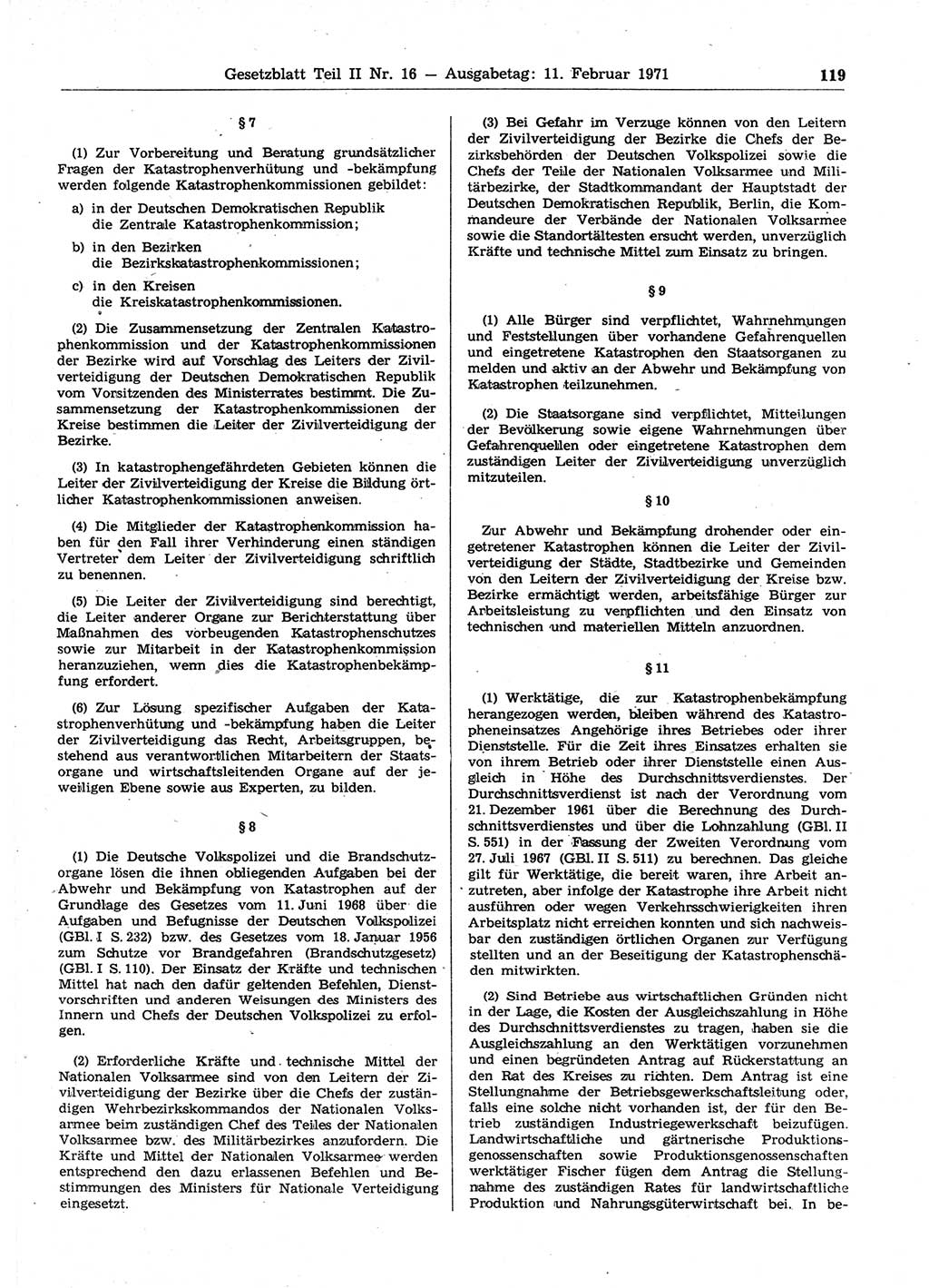 Gesetzblatt (GBl.) der Deutschen Demokratischen Republik (DDR) Teil ⅠⅠ 1971, Seite 119 (GBl. DDR ⅠⅠ 1971, S. 119)
