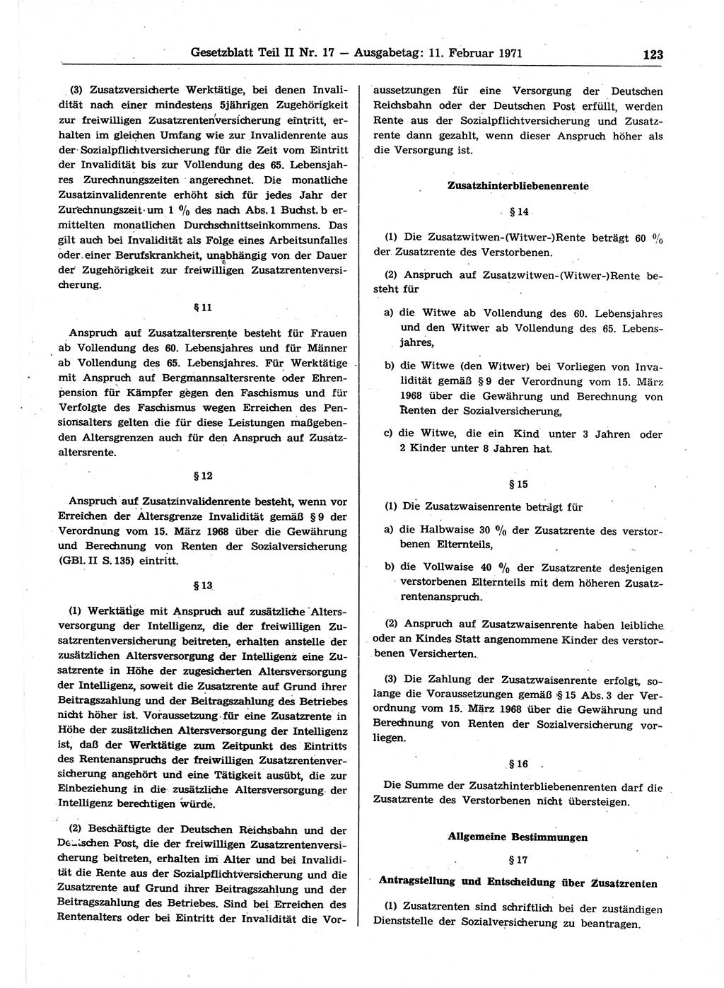 Gesetzblatt (GBl.) der Deutschen Demokratischen Republik (DDR) Teil ⅠⅠ 1971, Seite 123 (GBl. DDR ⅠⅠ 1971, S. 123)