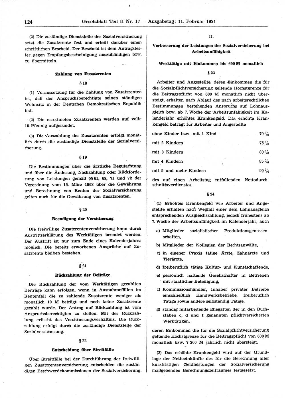 Gesetzblatt (GBl.) der Deutschen Demokratischen Republik (DDR) Teil ⅠⅠ 1971, Seite 124 (GBl. DDR ⅠⅠ 1971, S. 124)
