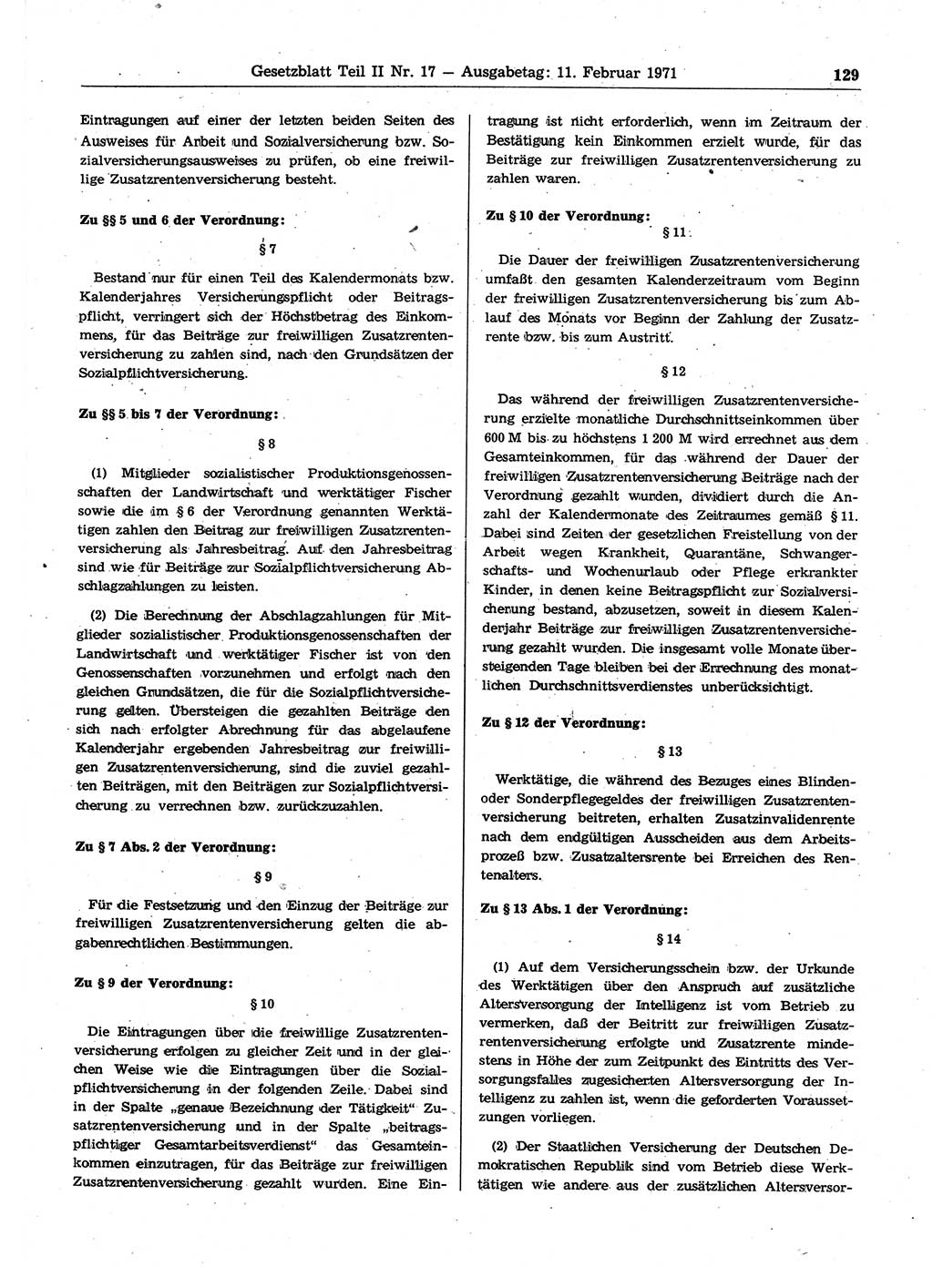 Gesetzblatt (GBl.) der Deutschen Demokratischen Republik (DDR) Teil ⅠⅠ 1971, Seite 129 (GBl. DDR ⅠⅠ 1971, S. 129)