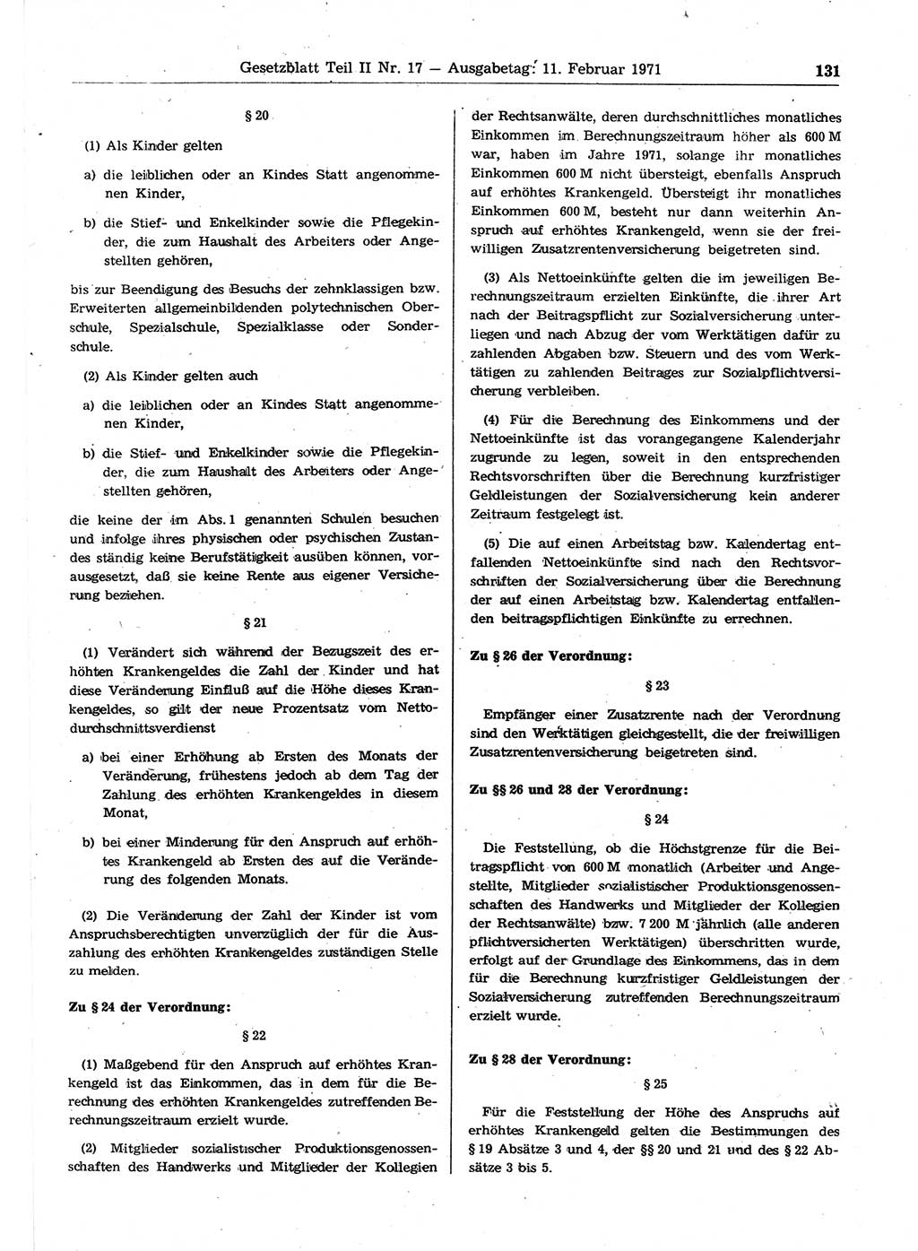 Gesetzblatt (GBl.) der Deutschen Demokratischen Republik (DDR) Teil ⅠⅠ 1971, Seite 131 (GBl. DDR ⅠⅠ 1971, S. 131)