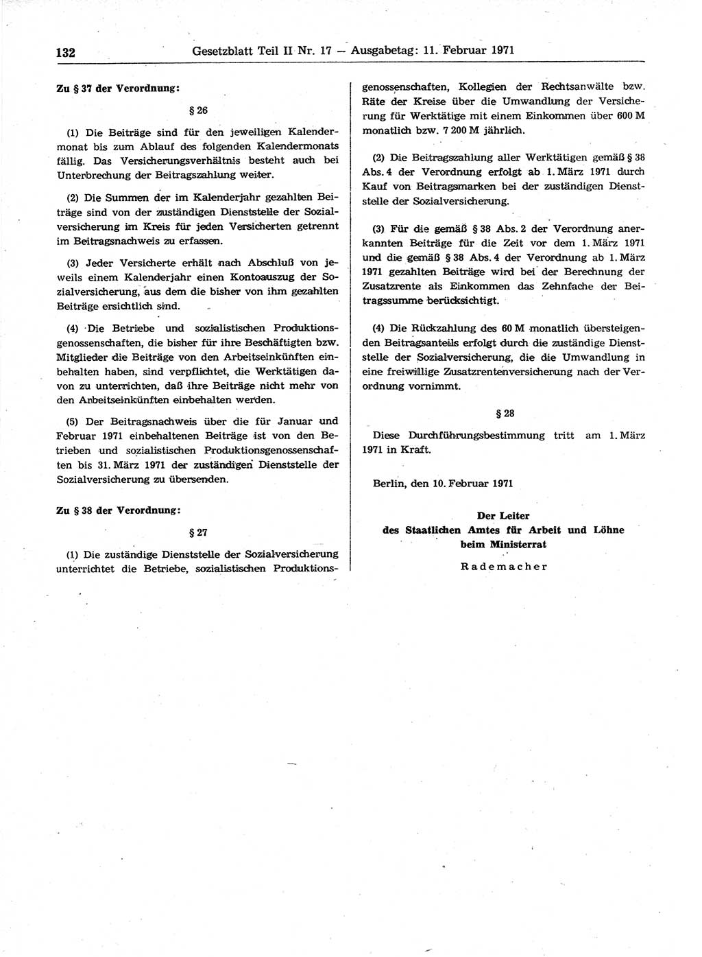 Gesetzblatt (GBl.) der Deutschen Demokratischen Republik (DDR) Teil ⅠⅠ 1971, Seite 132 (GBl. DDR ⅠⅠ 1971, S. 132)