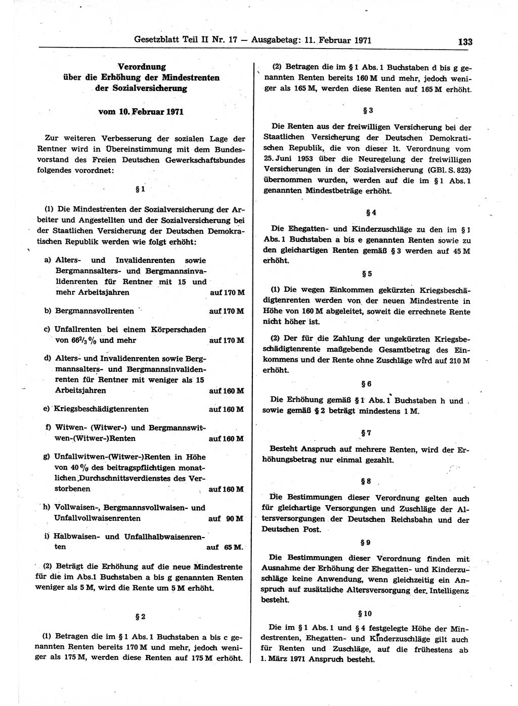 Gesetzblatt (GBl.) der Deutschen Demokratischen Republik (DDR) Teil ⅠⅠ 1971, Seite 133 (GBl. DDR ⅠⅠ 1971, S. 133)