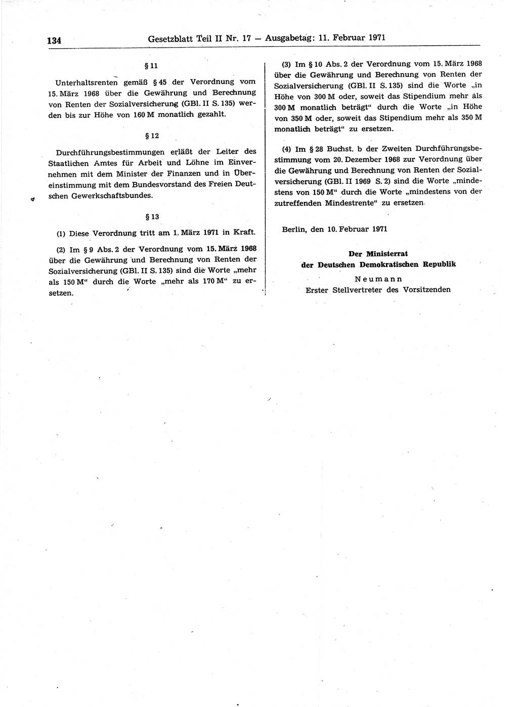 Gesetzblatt (GBl.) der Deutschen Demokratischen Republik (DDR) Teil ⅠⅠ 1971, Seite 134 (GBl. DDR ⅠⅠ 1971, S. 134)