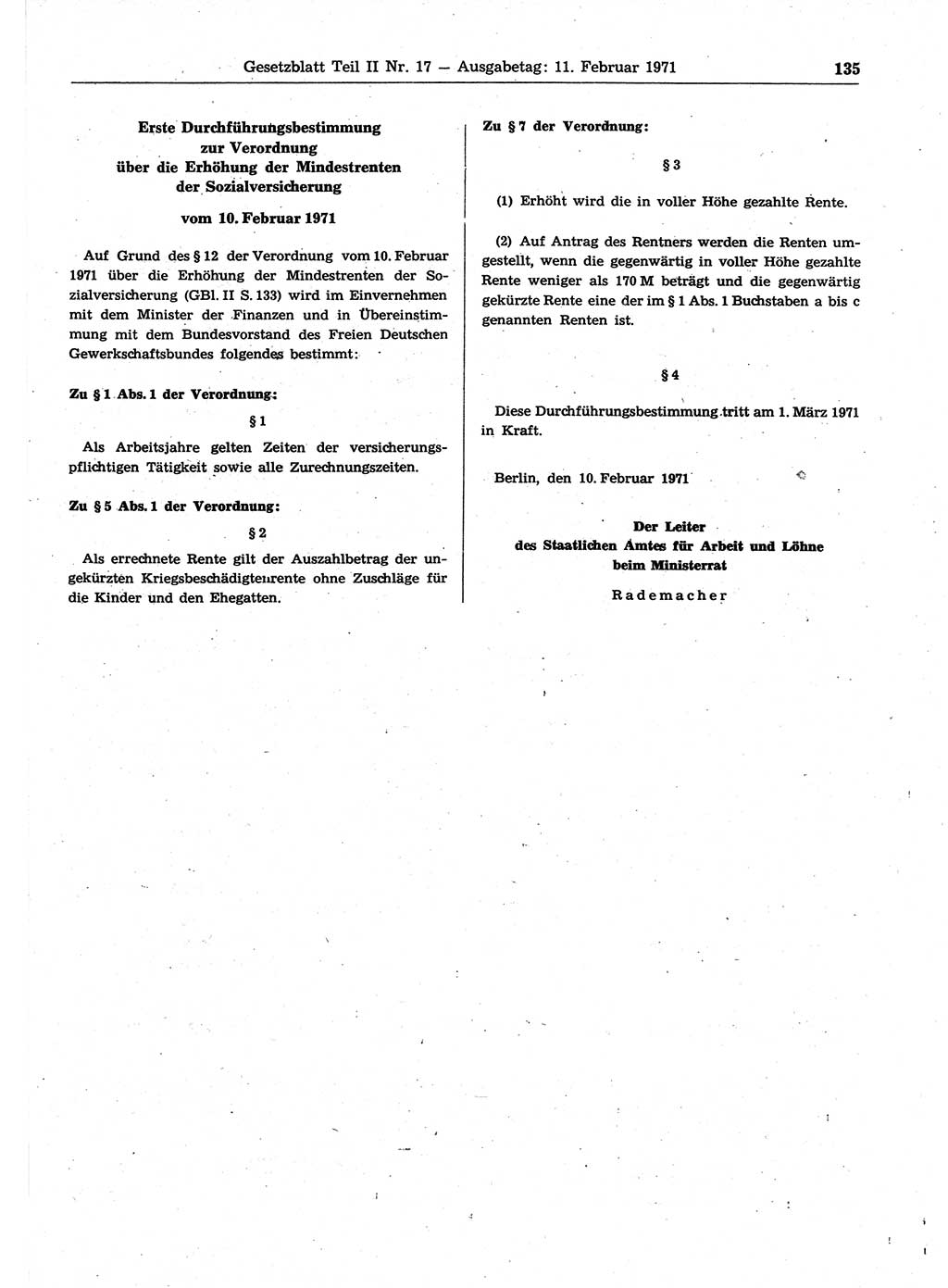 Gesetzblatt (GBl.) der Deutschen Demokratischen Republik (DDR) Teil ⅠⅠ 1971, Seite 135 (GBl. DDR ⅠⅠ 1971, S. 135)