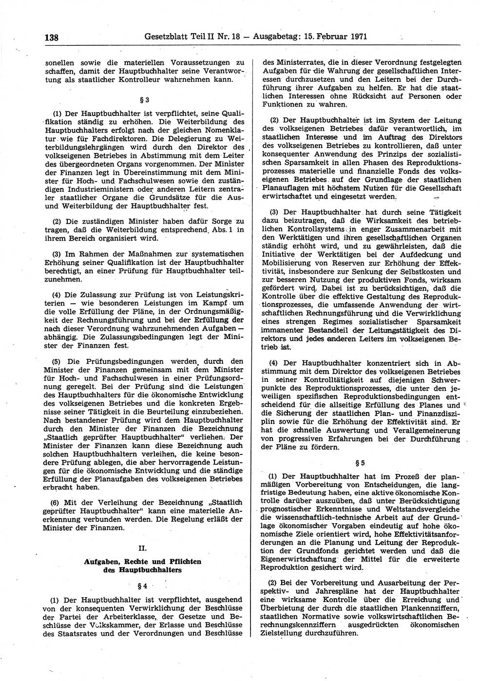 Gesetzblatt (GBl.) der Deutschen Demokratischen Republik (DDR) Teil ⅠⅠ 1971, Seite 138 (GBl. DDR ⅠⅠ 1971, S. 138)