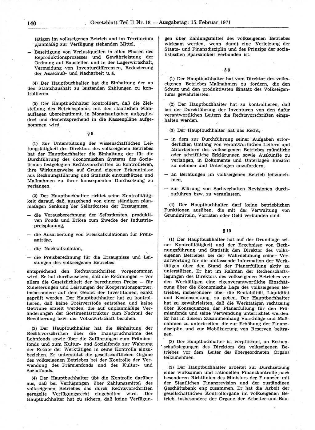 Gesetzblatt (GBl.) der Deutschen Demokratischen Republik (DDR) Teil ⅠⅠ 1971, Seite 140 (GBl. DDR ⅠⅠ 1971, S. 140)