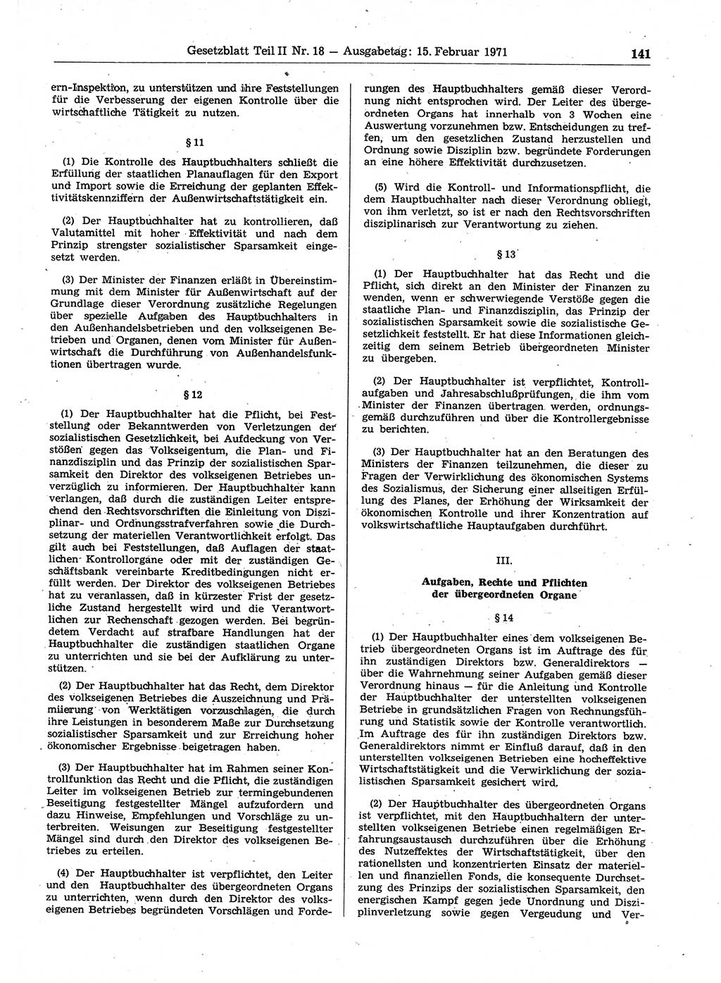 Gesetzblatt (GBl.) der Deutschen Demokratischen Republik (DDR) Teil ⅠⅠ 1971, Seite 141 (GBl. DDR ⅠⅠ 1971, S. 141)