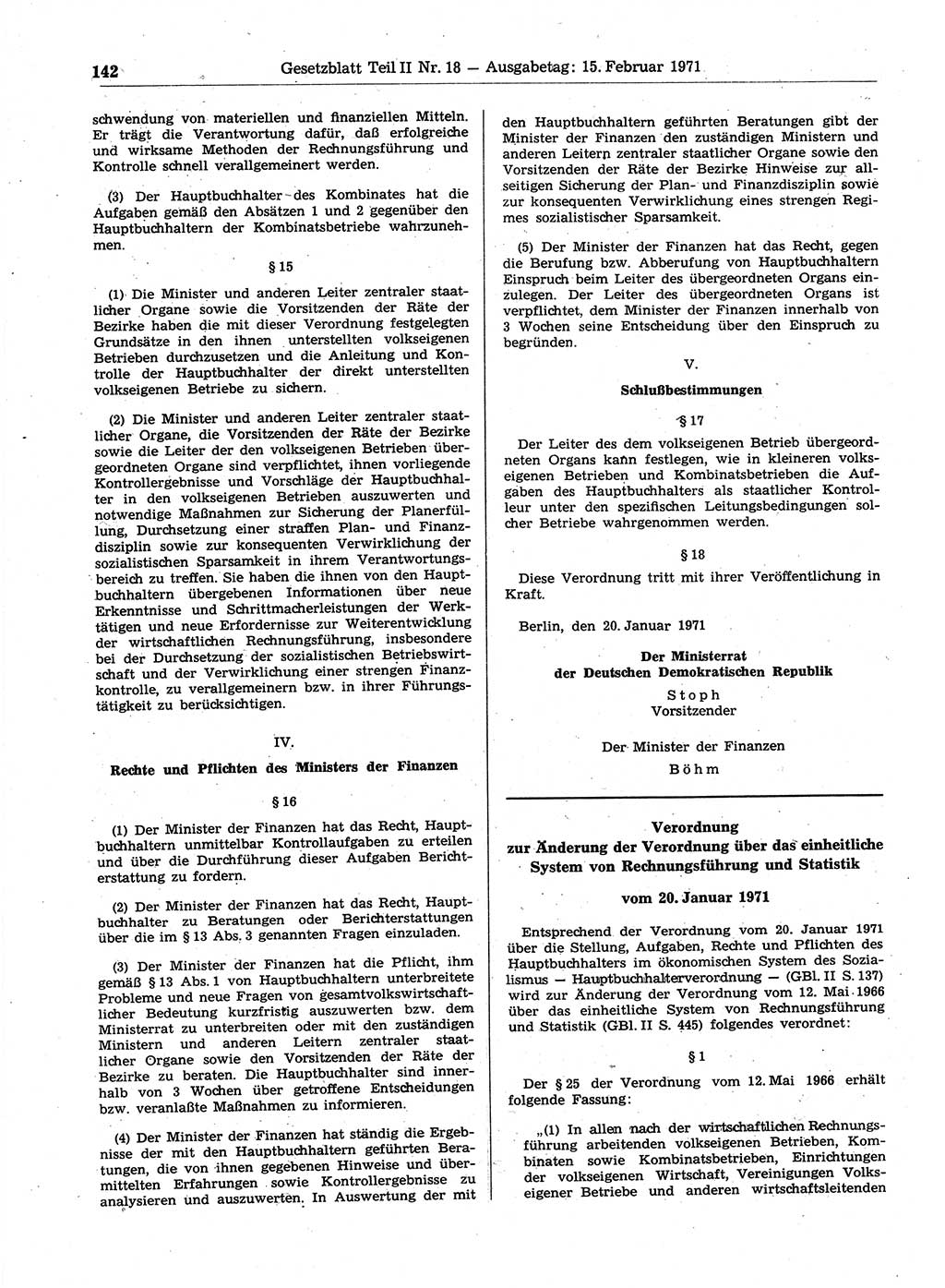 Gesetzblatt (GBl.) der Deutschen Demokratischen Republik (DDR) Teil ⅠⅠ 1971, Seite 142 (GBl. DDR ⅠⅠ 1971, S. 142)