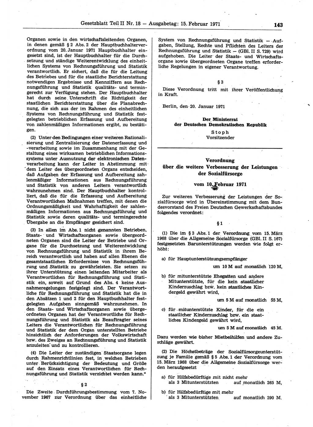 Gesetzblatt (GBl.) der Deutschen Demokratischen Republik (DDR) Teil ⅠⅠ 1971, Seite 143 (GBl. DDR ⅠⅠ 1971, S. 143)