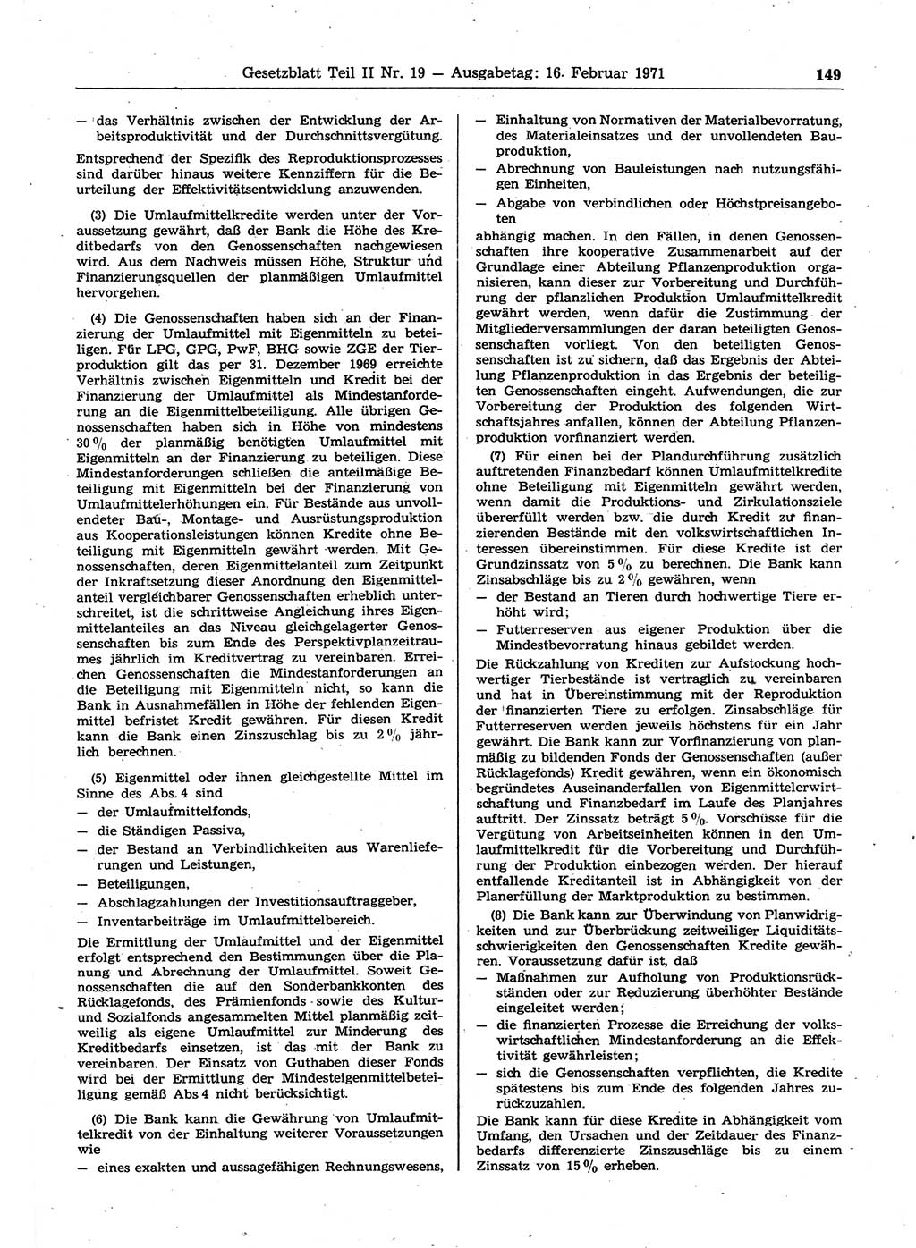 Gesetzblatt (GBl.) der Deutschen Demokratischen Republik (DDR) Teil ⅠⅠ 1971, Seite 149 (GBl. DDR ⅠⅠ 1971, S. 149)