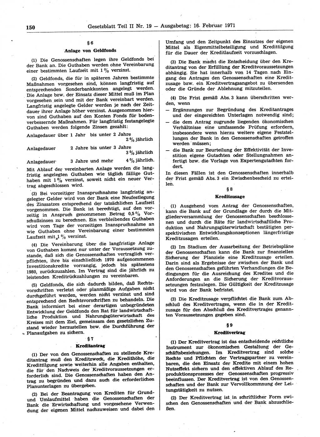 Gesetzblatt (GBl.) der Deutschen Demokratischen Republik (DDR) Teil ⅠⅠ 1971, Seite 150 (GBl. DDR ⅠⅠ 1971, S. 150)