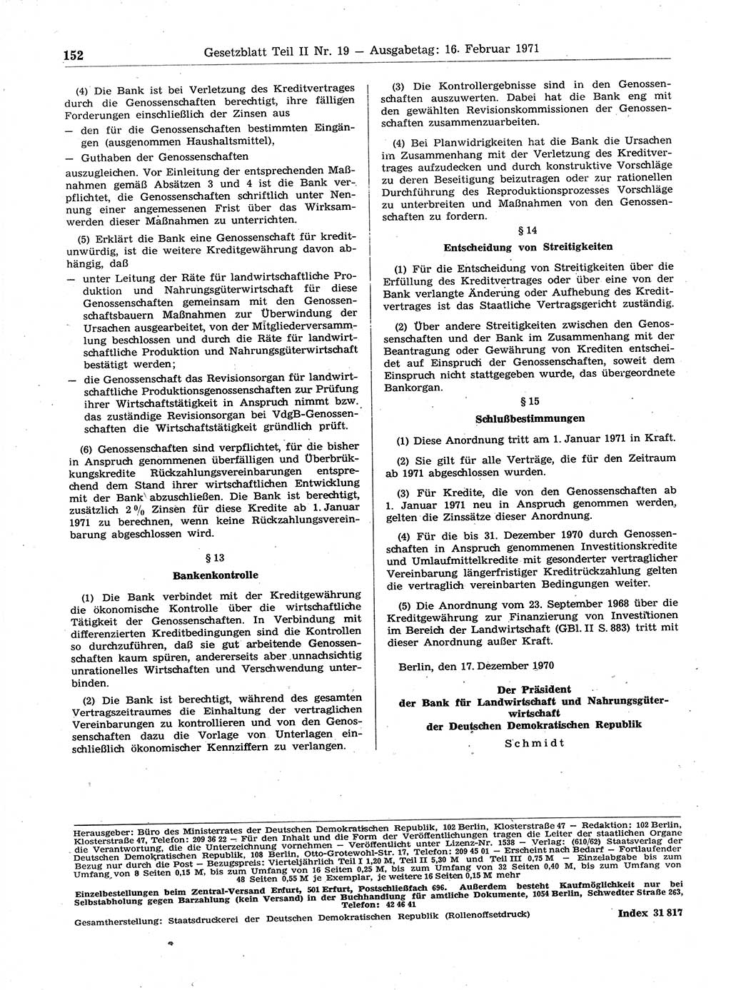 Gesetzblatt (GBl.) der Deutschen Demokratischen Republik (DDR) Teil ⅠⅠ 1971, Seite 152 (GBl. DDR ⅠⅠ 1971, S. 152)