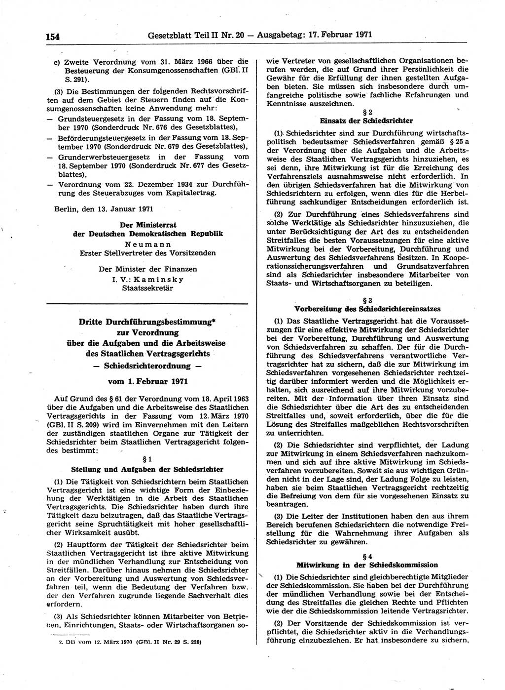 Gesetzblatt (GBl.) der Deutschen Demokratischen Republik (DDR) Teil ⅠⅠ 1971, Seite 154 (GBl. DDR ⅠⅠ 1971, S. 154)