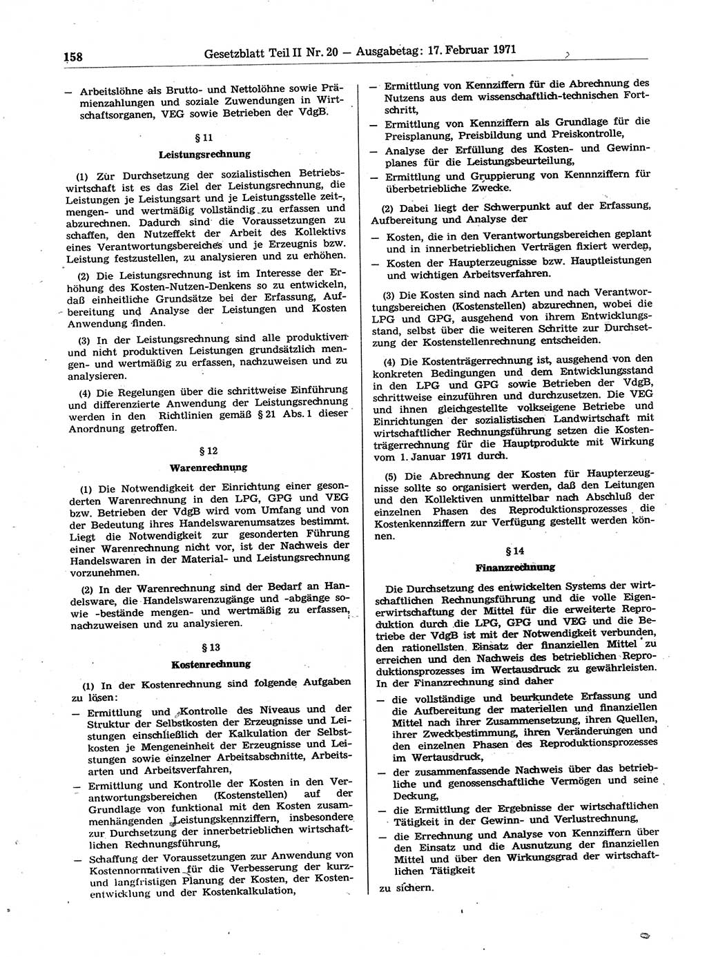 Gesetzblatt (GBl.) der Deutschen Demokratischen Republik (DDR) Teil ⅠⅠ 1971, Seite 158 (GBl. DDR ⅠⅠ 1971, S. 158)