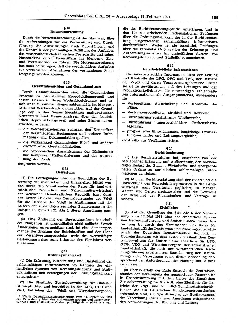 Gesetzblatt (GBl.) der Deutschen Demokratischen Republik (DDR) Teil ⅠⅠ 1971, Seite 159 (GBl. DDR ⅠⅠ 1971, S. 159)