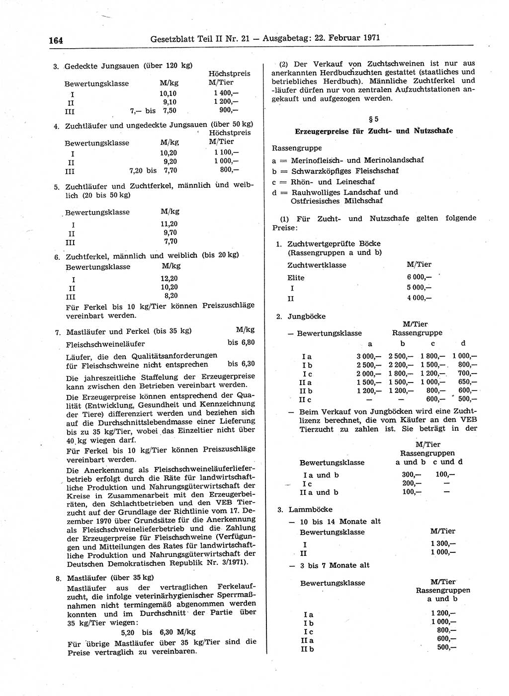 Gesetzblatt (GBl.) der Deutschen Demokratischen Republik (DDR) Teil ⅠⅠ 1971, Seite 164 (GBl. DDR ⅠⅠ 1971, S. 164)