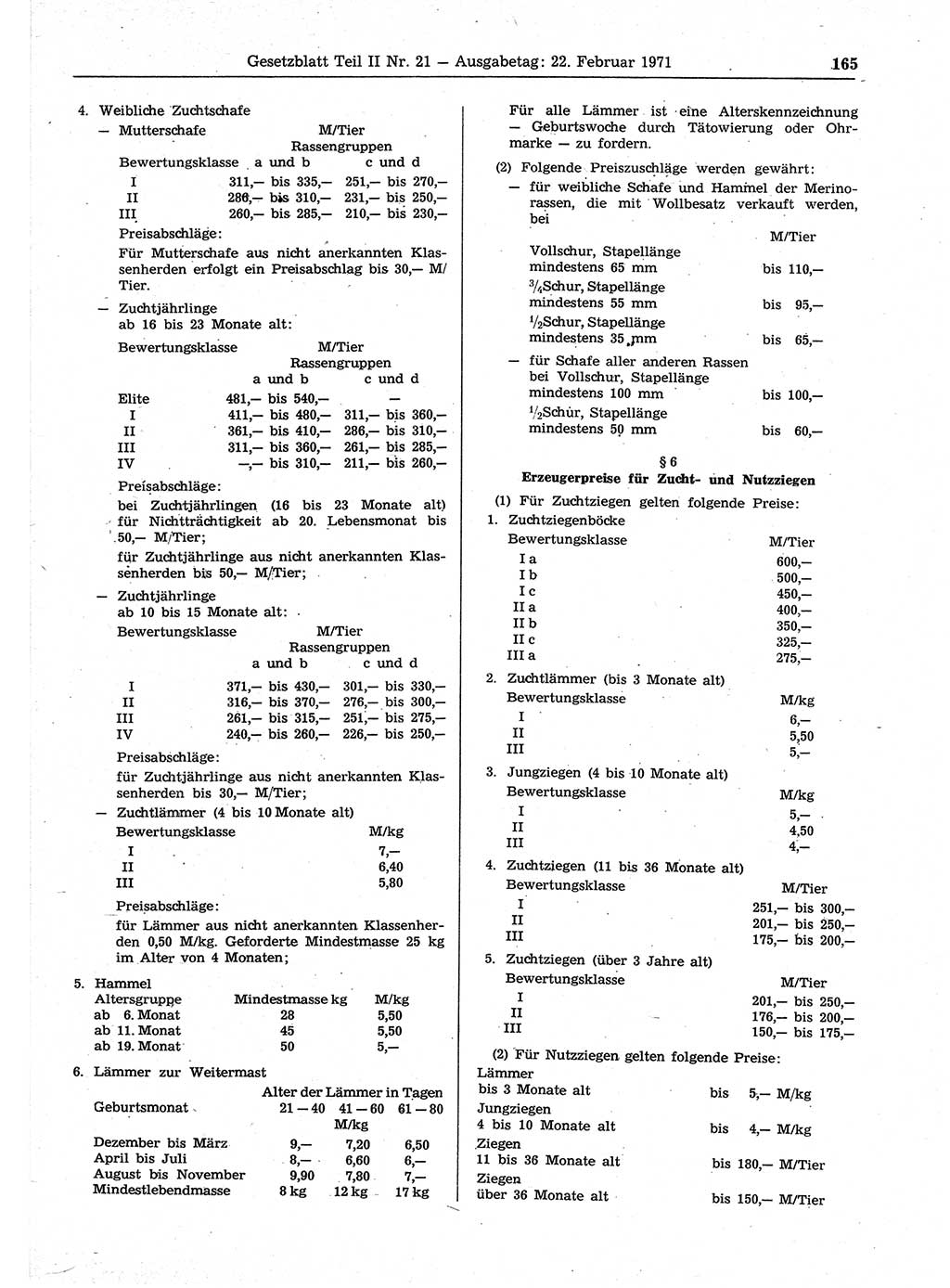 Gesetzblatt (GBl.) der Deutschen Demokratischen Republik (DDR) Teil ⅠⅠ 1971, Seite 165 (GBl. DDR ⅠⅠ 1971, S. 165)