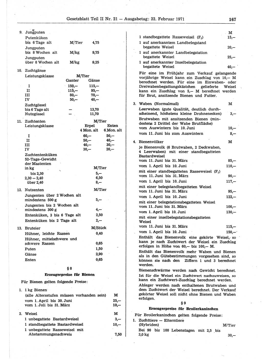 Gesetzblatt (GBl.) der Deutschen Demokratischen Republik (DDR) Teil ⅠⅠ 1971, Seite 167 (GBl. DDR ⅠⅠ 1971, S. 167)