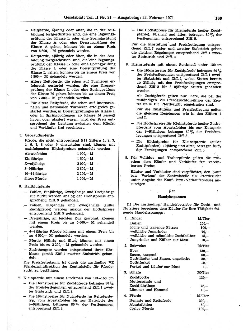Gesetzblatt (GBl.) der Deutschen Demokratischen Republik (DDR) Teil ⅠⅠ 1971, Seite 169 (GBl. DDR ⅠⅠ 1971, S. 169)