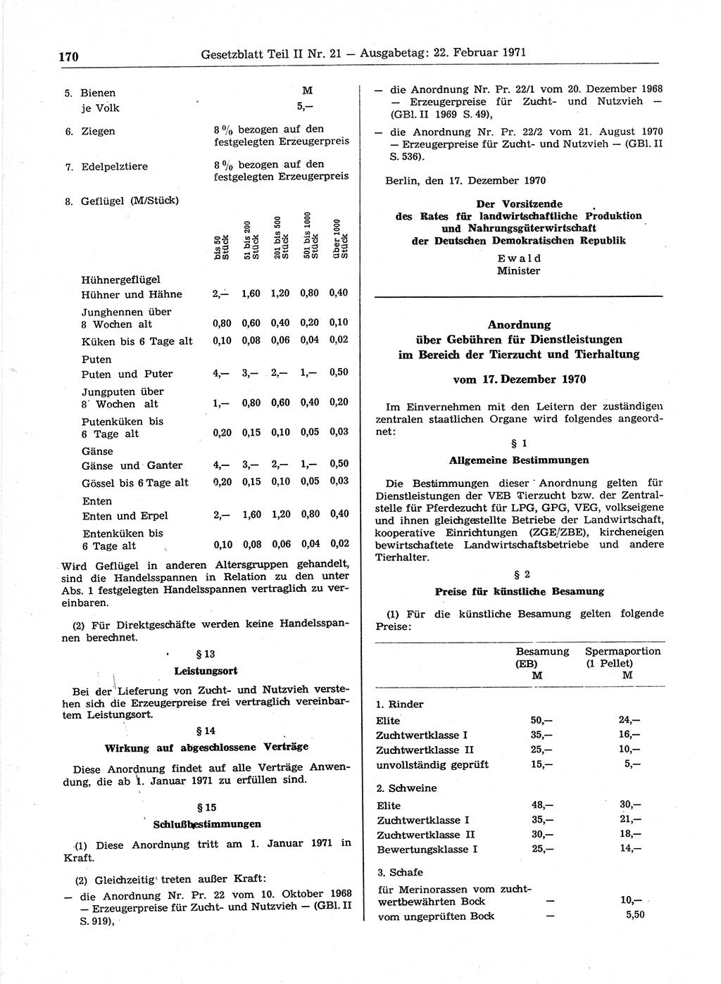 Gesetzblatt (GBl.) der Deutschen Demokratischen Republik (DDR) Teil ⅠⅠ 1971, Seite 170 (GBl. DDR ⅠⅠ 1971, S. 170)