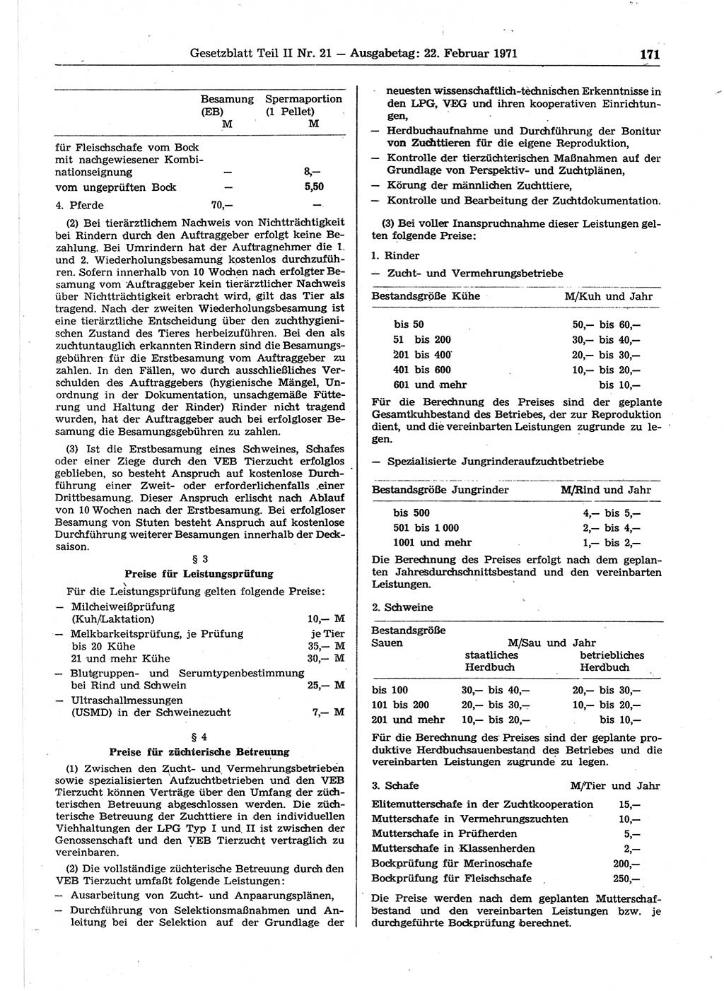 Gesetzblatt (GBl.) der Deutschen Demokratischen Republik (DDR) Teil ⅠⅠ 1971, Seite 171 (GBl. DDR ⅠⅠ 1971, S. 171)