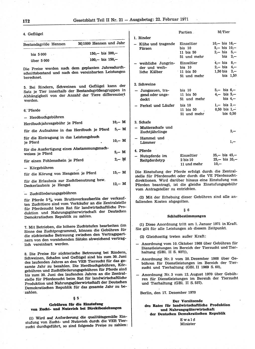 Gesetzblatt (GBl.) der Deutschen Demokratischen Republik (DDR) Teil ⅠⅠ 1971, Seite 172 (GBl. DDR ⅠⅠ 1971, S. 172)