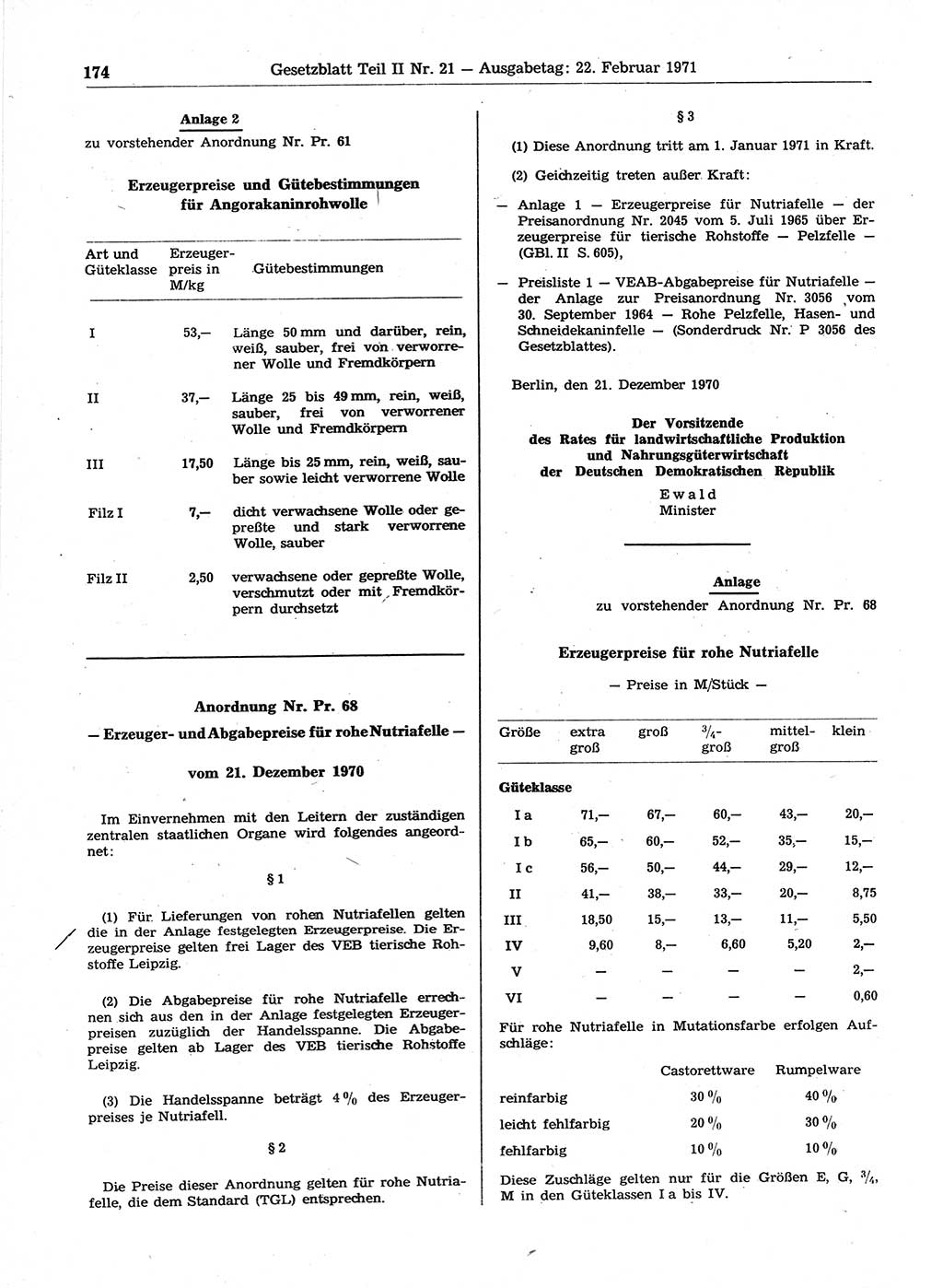 Gesetzblatt (GBl.) der Deutschen Demokratischen Republik (DDR) Teil ⅠⅠ 1971, Seite 174 (GBl. DDR ⅠⅠ 1971, S. 174)