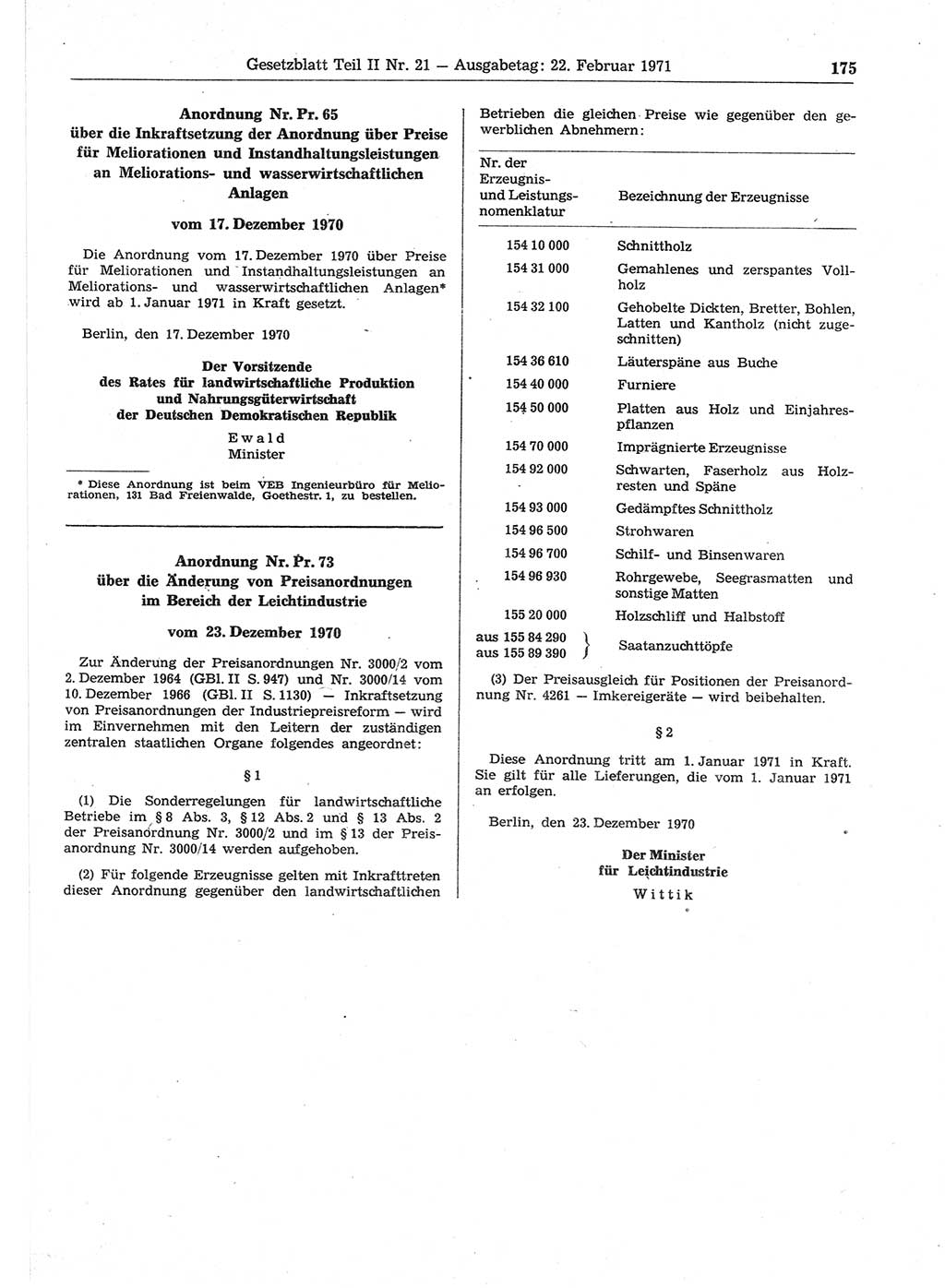 Gesetzblatt (GBl.) der Deutschen Demokratischen Republik (DDR) Teil ⅠⅠ 1971, Seite 175 (GBl. DDR ⅠⅠ 1971, S. 175)