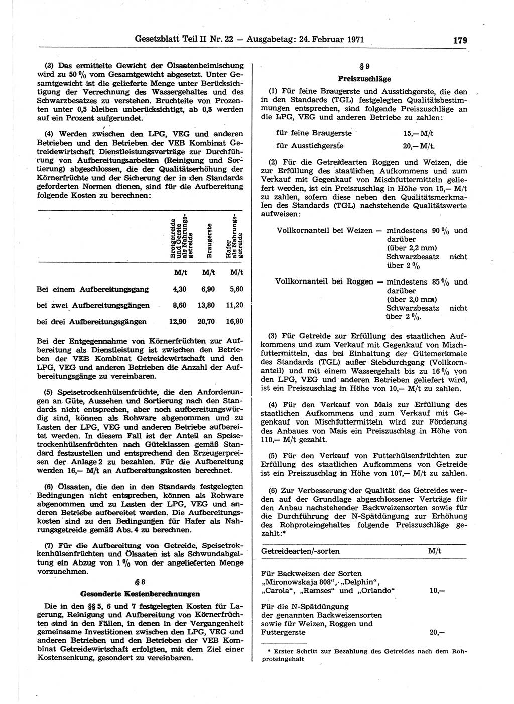 Gesetzblatt (GBl.) der Deutschen Demokratischen Republik (DDR) Teil ⅠⅠ 1971, Seite 179 (GBl. DDR ⅠⅠ 1971, S. 179)
