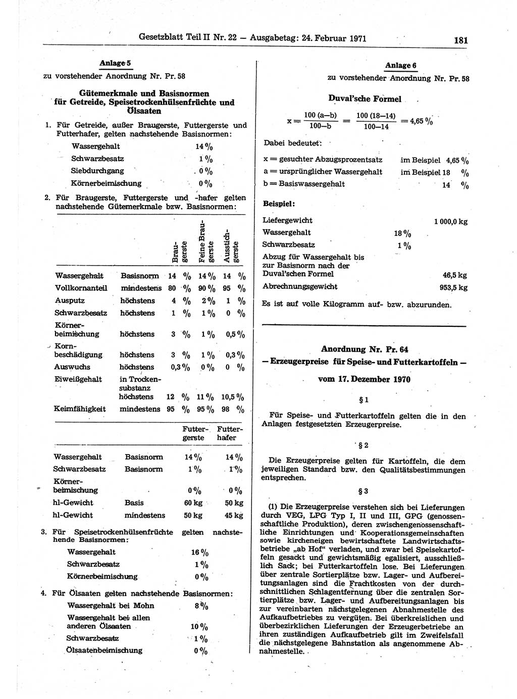 Gesetzblatt (GBl.) der Deutschen Demokratischen Republik (DDR) Teil ⅠⅠ 1971, Seite 181 (GBl. DDR ⅠⅠ 1971, S. 181)