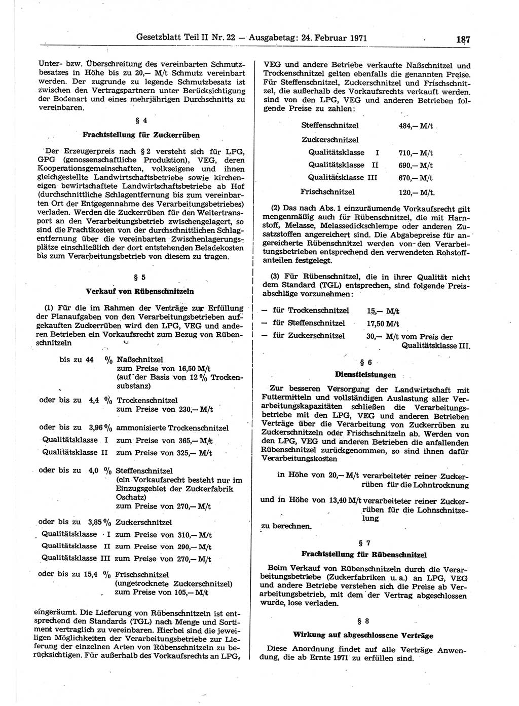 Gesetzblatt (GBl.) der Deutschen Demokratischen Republik (DDR) Teil ⅠⅠ 1971, Seite 187 (GBl. DDR ⅠⅠ 1971, S. 187)