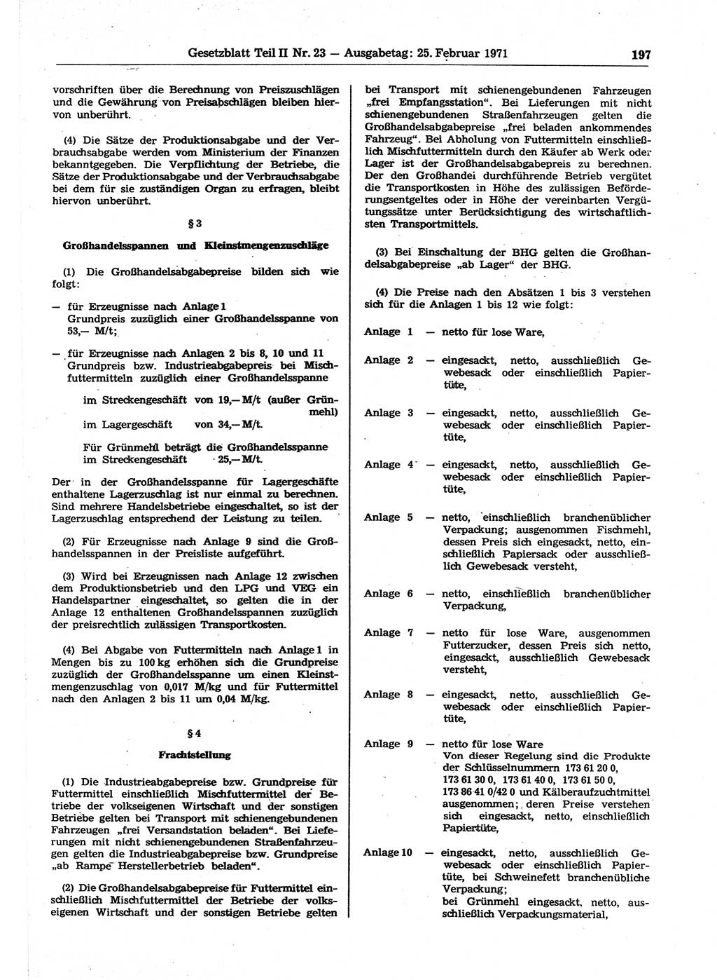 Gesetzblatt (GBl.) der Deutschen Demokratischen Republik (DDR) Teil ⅠⅠ 1971, Seite 197 (GBl. DDR ⅠⅠ 1971, S. 197)