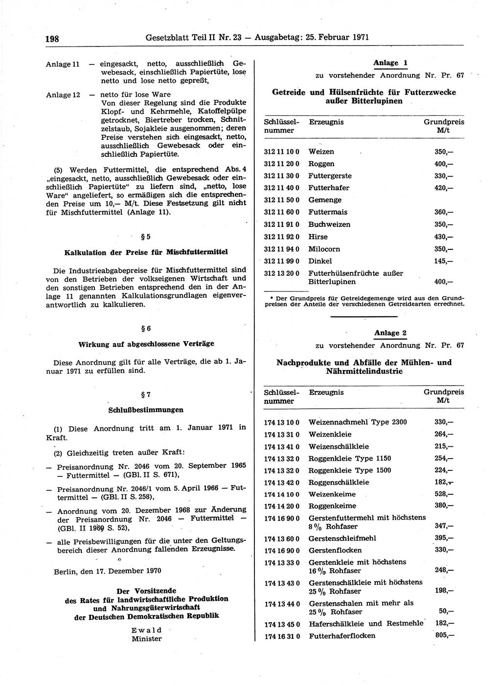Gesetzblatt (GBl.) der Deutschen Demokratischen Republik (DDR) Teil ⅠⅠ 1971, Seite 198 (GBl. DDR ⅠⅠ 1971, S. 198)