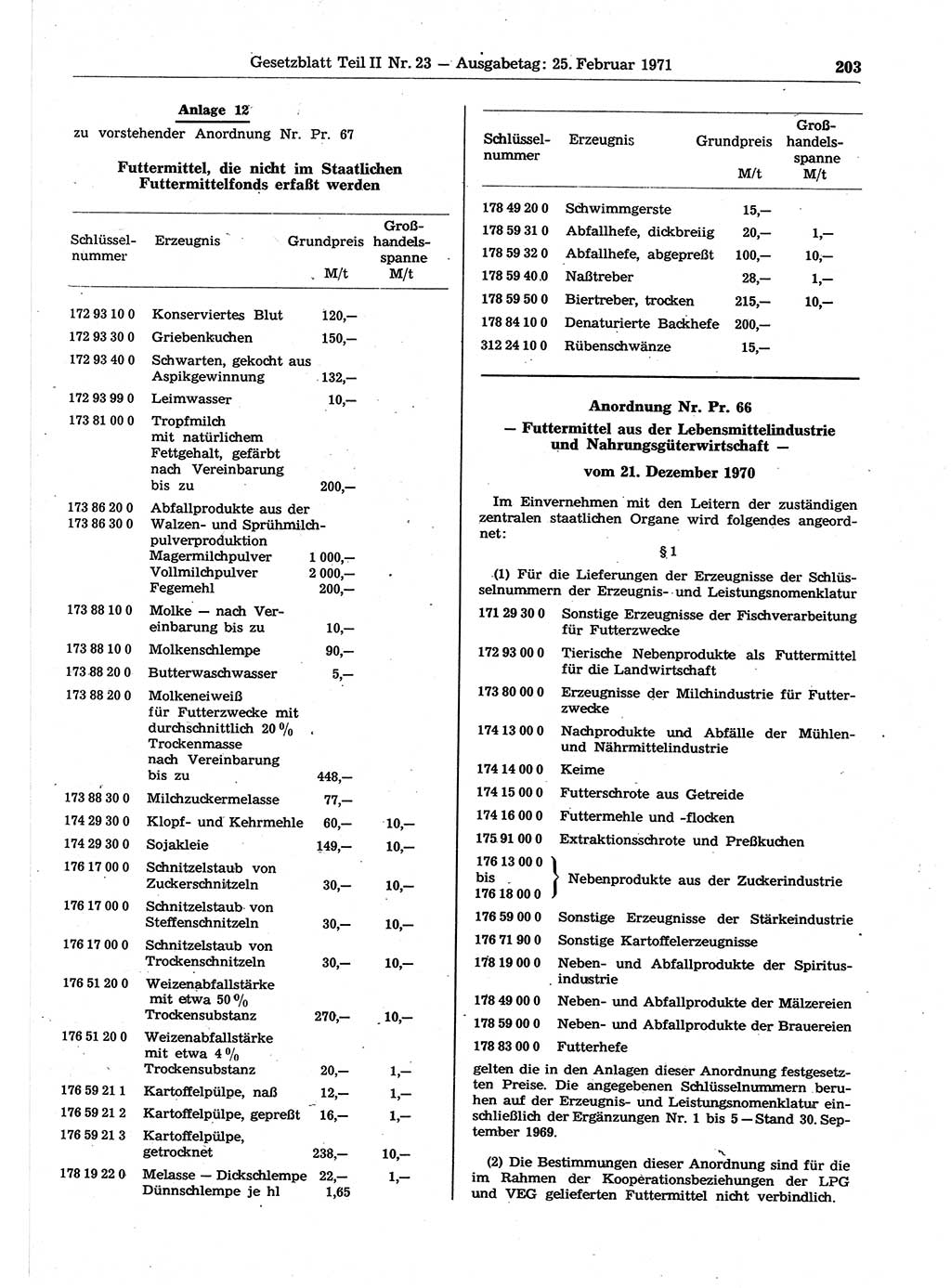 Gesetzblatt (GBl.) der Deutschen Demokratischen Republik (DDR) Teil ⅠⅠ 1971, Seite 203 (GBl. DDR ⅠⅠ 1971, S. 203)