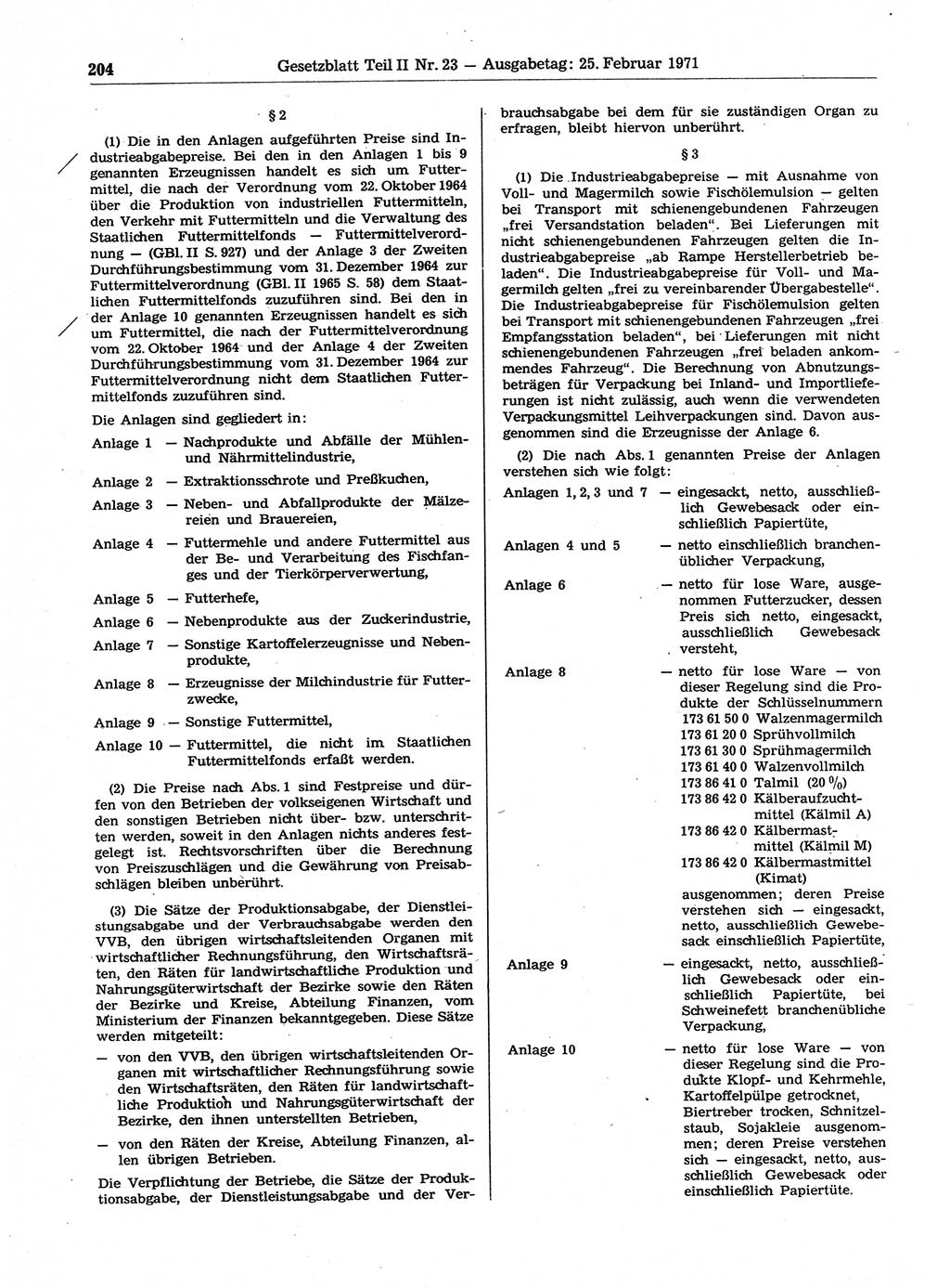 Gesetzblatt (GBl.) der Deutschen Demokratischen Republik (DDR) Teil ⅠⅠ 1971, Seite 204 (GBl. DDR ⅠⅠ 1971, S. 204)