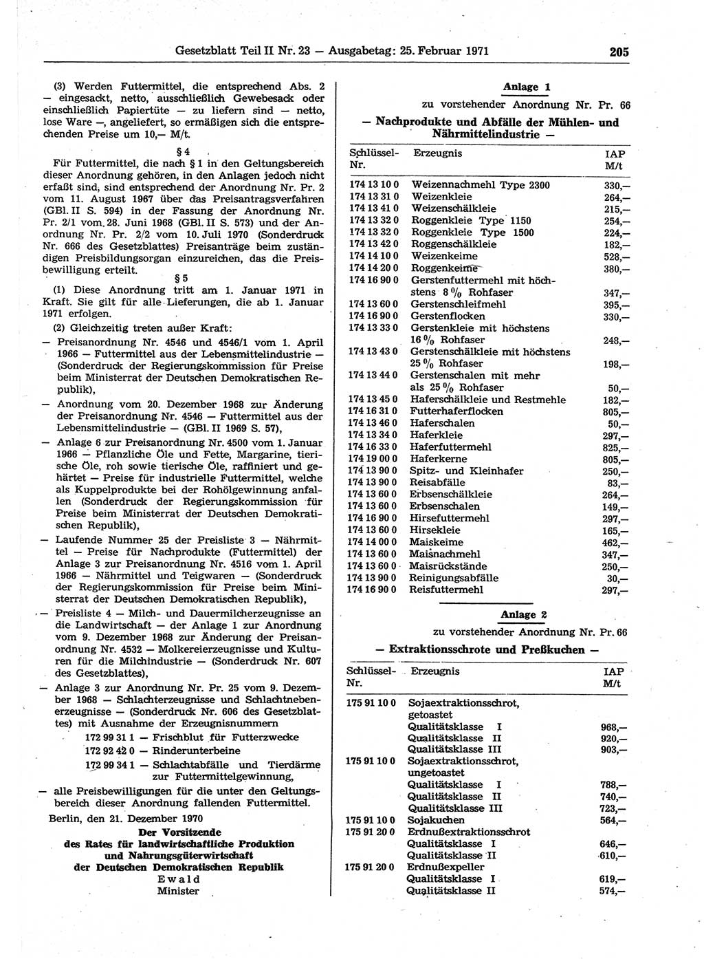 Gesetzblatt (GBl.) der Deutschen Demokratischen Republik (DDR) Teil ⅠⅠ 1971, Seite 205 (GBl. DDR ⅠⅠ 1971, S. 205)