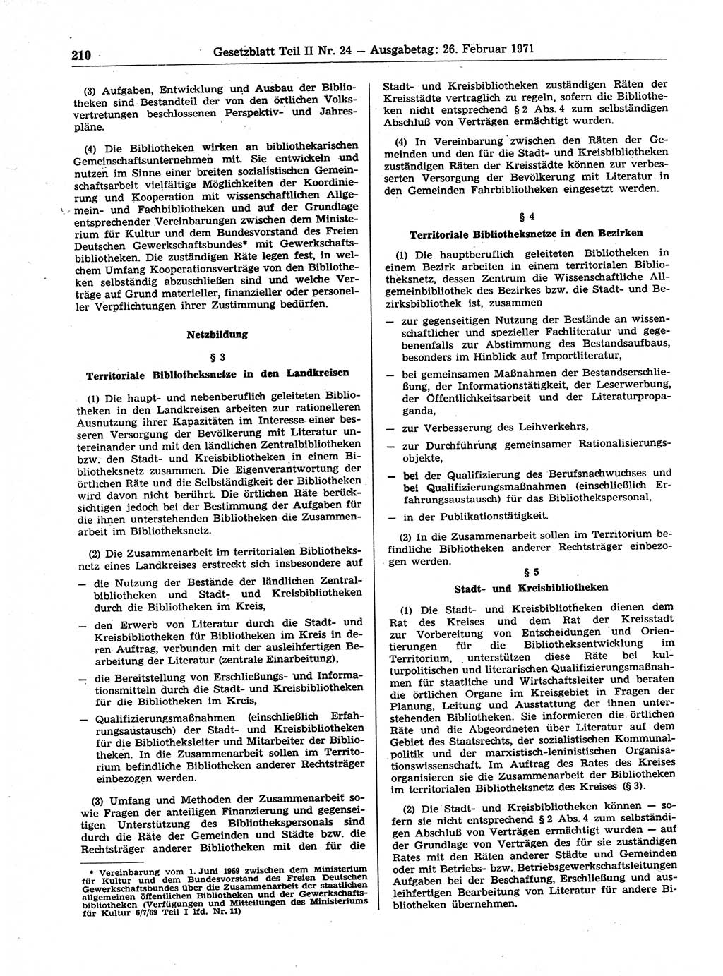 Gesetzblatt (GBl.) der Deutschen Demokratischen Republik (DDR) Teil ⅠⅠ 1971, Seite 210 (GBl. DDR ⅠⅠ 1971, S. 210)